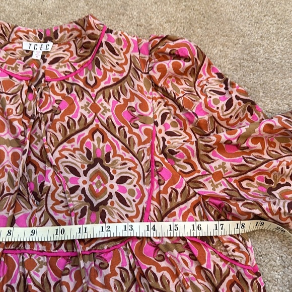 TCEC Pink Abstract Patterned Long Sleeve Loose Dress Size Medium with Pockets - Picture 8 of 11